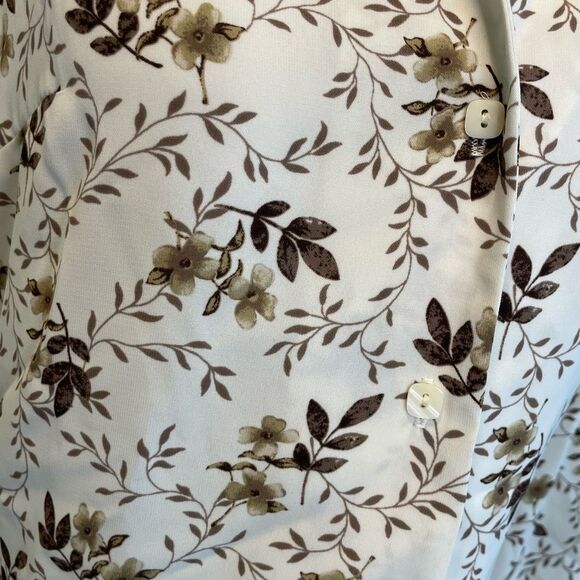 Vintage Laura Scott Floral Print Blouse Ivory Brown Long Sleeve Button Down Shir - Picture 5 of 8
